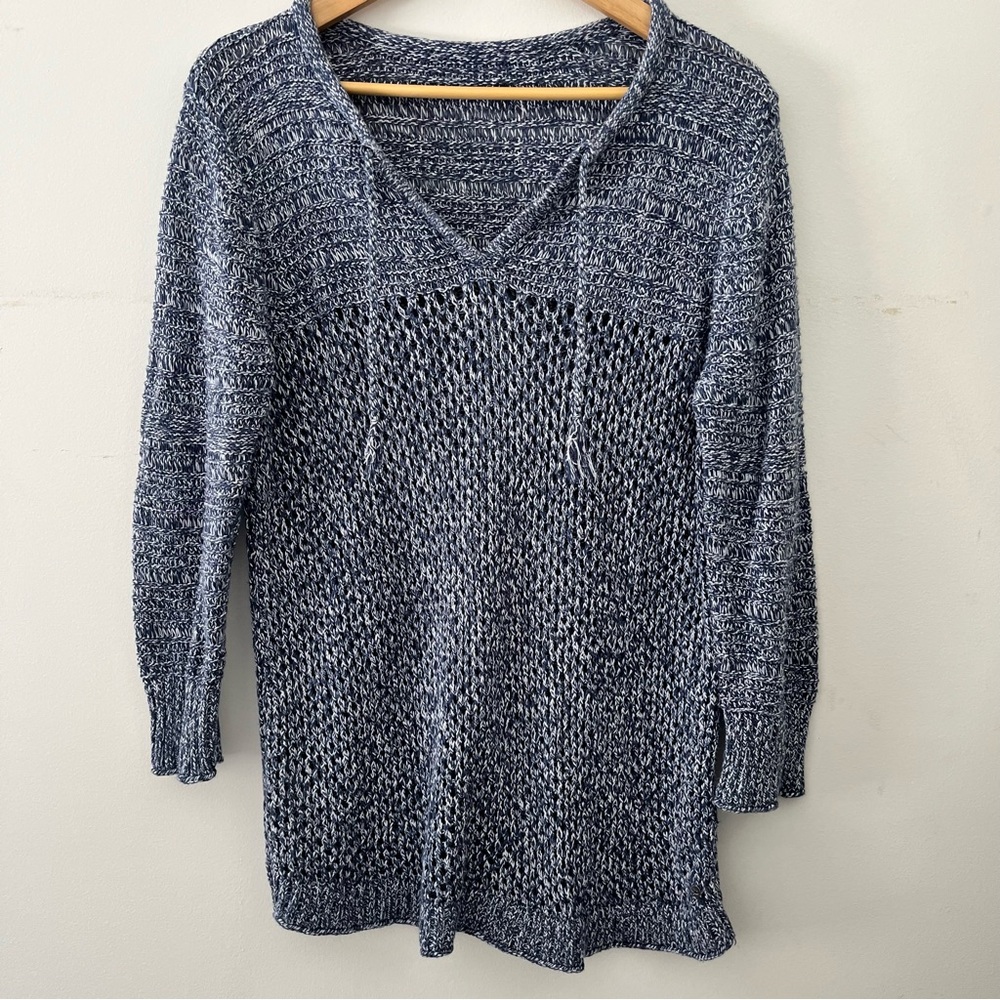 Eddie Bauer open knit Blue beachy coastal boho Sweater size small 100% cotton